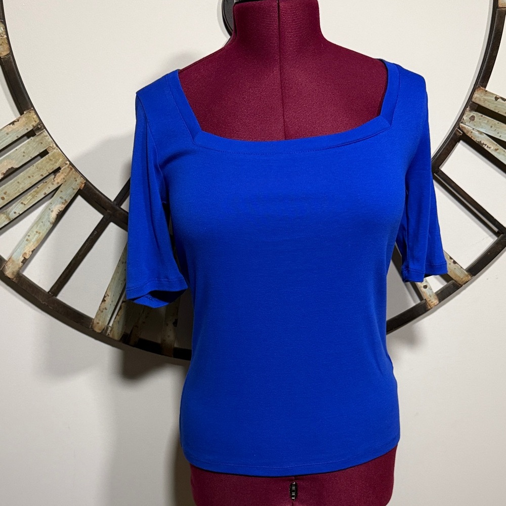 Jones New York Blue Square Neck Top